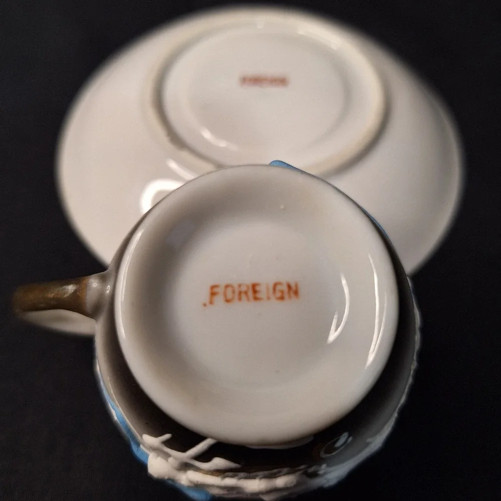 Vintage Moriage Dragonware Demitasse Cup and Saucer Set Grey Black Gold‎